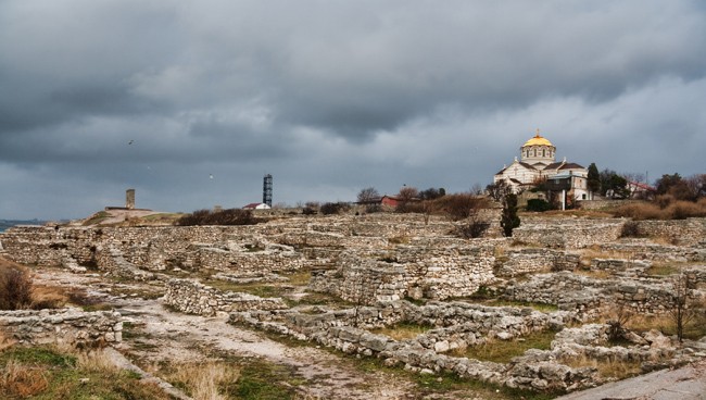 Image - The ruins of Chersonese Taurica (with the Church of Saint Volodymyr) near Sevastopol in the Crimea.